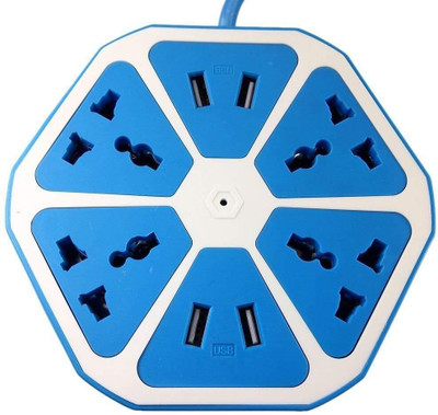 

CRETO Hexagon 8 Ports Multi-purpose Charging Station 4 Socket Surge Protector(Blue)