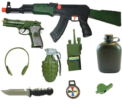 

HALO NATION Military Friction Combat Force 9 Piece Boys Toys Playset with Friction Gun , Pistol, Headphone, Bomb , Bottle , Phone, Knife & more(Green)