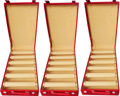 

SAROHI combo of 6 roll rod bangle box vanity box wooden bangle pack of 3 wooden velvet Vanity Box(Maroon, Red)