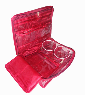 

ABHINIDI Satin Jewellery Makeup Beauty Travelling bag Vanity box Makeup and Travelling Jewellery Pouch Vanity Box(Maroon)
