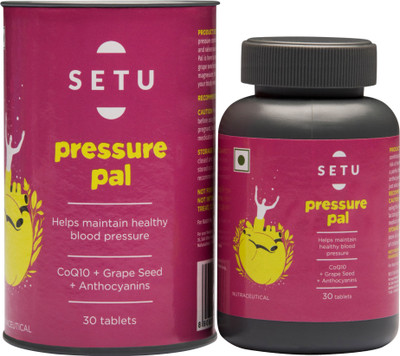 

Setu Pressure Pal, 30 Tablets, Coenzyme Q10 for Cellular Energy and Vitality, Grapeseed Extract , Bilberry Anthocyanins for Vasoactive and Anti-Oxidant Properties + Magnesium Oxide for Healthy Blood Flow - Helps maintain healthy blood pressure(30 No)