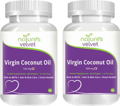 

Natures Velvet Lifecare Coconut Oil 500 mg, 60 Softgels - pack of 2(120 No)