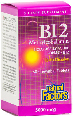 

Natural Factors B12 Methylcobalamin 5000 mcg 60 Chewable Tablets(60 No)