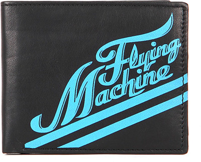 

Flying Machine Men Casual Black Genuine Leather Wallet(4 Card Slots), Black/blue