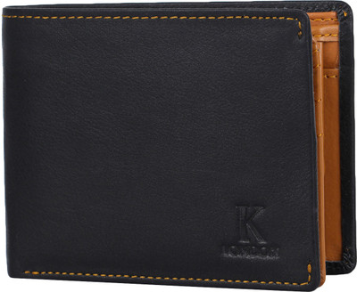 

K London Men Casual Black Genuine Leather Wallet(3 Card Slots), Black;tan