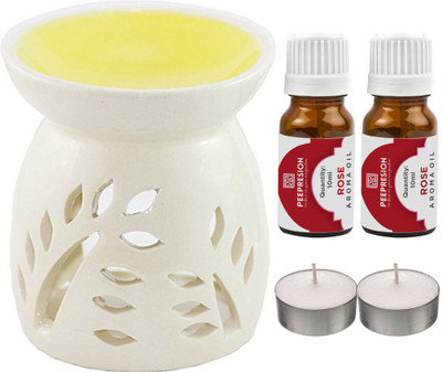 PEEPRESION Rose Aroma Oil Top_Yellow diffuser set with 2 Levender Aroma Oil and 2 T-light(5 x 60 g)