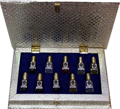 

ashtaaromas Traditional Attars Set of 10(8ml each) in Ethnic AttarDani: Oud, Shamama, Kewra, Jasmine, Kesar, Sandal, Gulab, Mitti, Kasturi & Khus Herbal Attar(Floral)