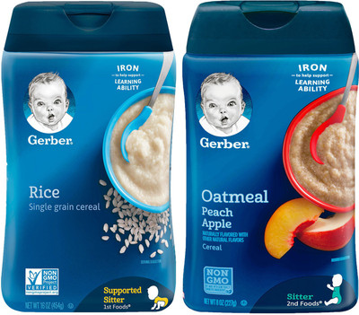 

Gerber Cereal Combo 227g (8oz) (Pack of 2) - Rice Cereal + Oatmeal Peach Apple Cereal(454 g, Pack of 2, 6)