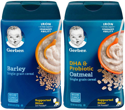 

Gerber Cereal Combo 227g (8oz) (Pack of 2) - Barley Cereal + Oatmeal Cereal DHA & Probiotic Cereal(454 g, Pack of 2, 6)
