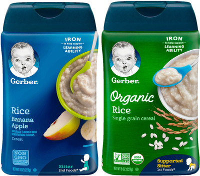 

Gerber Cereal Combo 227g (8oz) (Pack of 2) - Rice & Banana Apple + Organic Rice Cereal Cereal(454 g, Pack of 2, 6)