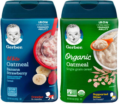 

Gerber Cereal Combo 227g (8oz) (Pack of 2) - Lil Bits Oat Banana Strawberry + Organic Oatmeal Cereal(454 g, Pack of 2, 6)