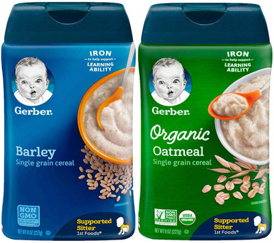 

Gerber Cereal Combo 227g (8oz) (Pack of 2) - Barley Cereal + Organic Oatmeal Cereal Cereal(454 g, Pack of 2, 6)