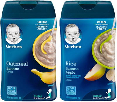 

Gerber Cereal Combo 227g (8oz) (Pack of 2) - Oatmeal & Banana + Rice & Banana Apple Cereal(454 g, Pack of 2, 6)