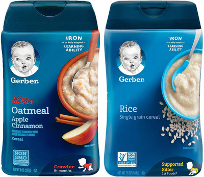 

Gerber Cereal Combo 227g (8oz) (Pack of 2) - Lil Bits Oat Apple Cinnamon + Rice Cereal Cereal(454 g, Pack of 2, 6)