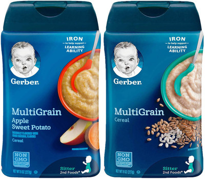 

Gerber Cereal Combo 227g (8oz) (Pack of 2) - Multigrain & Apple Sweet Potato + Multigrain Cereal Cereal(454 g, Pack of 2, 6)