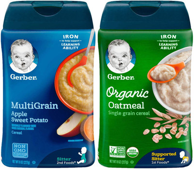 

Gerber Cereal Combo 227g (8oz) (Pack of 2) - Multigrain & Apple Sweet Potato + Organic Oatmeal Cereal(454 g, Pack of 2, 6)