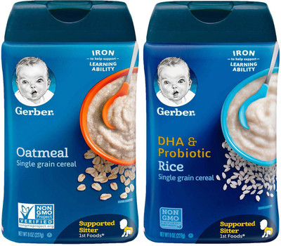 

Gerber Cereal Combo 227g (8oz) (Pack of 2) - Oatmeal Cereal + Rice DHA & Probiotic Cereal(454 g, Pack of 2, 6)