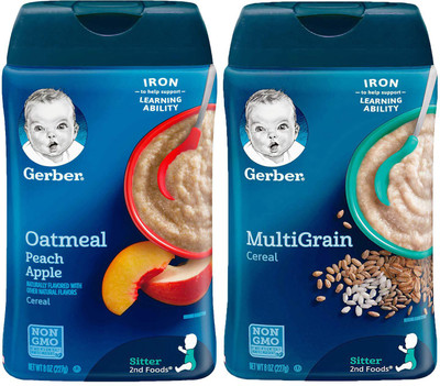

Gerber Cereal Combo 227g (8oz) (Pack of 2) - Oatmeal Peach Apple + Multigrain Cereal Cereal(454 g, Pack of 2, 6)