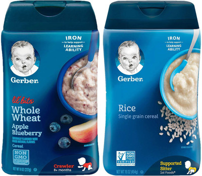 

Gerber Cereal Combo 227g (8oz) (Pack of 2) - Lil Bits WW Apple Blueberry + Rice Cereal Cereal(454 g, Pack of 2, 6)