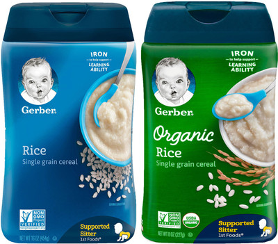 

Gerber Cereal Combo 227g (8oz) (Pack of 2) - Rice Cereal + Organic Rice Cereal Cereal(454 g, Pack of 2, 6)