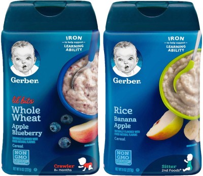 

Gerber Cereal Combo 227g (8oz) (Pack of 2) - Lil Bits WW Apple Blueberry + Rice & Banana Apple Cereal(454 g, Pack of 2, 6)