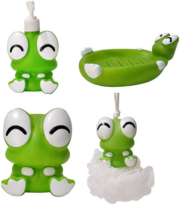 

Skywalk Cute Turtle Bathroom Accessories Set, One Toothbrush Holder, One Loofah, One Lotion Dispenser, One Soap Holder, Set of 4, 30 Gram, Color Green Bath Toy(Multicolor)
