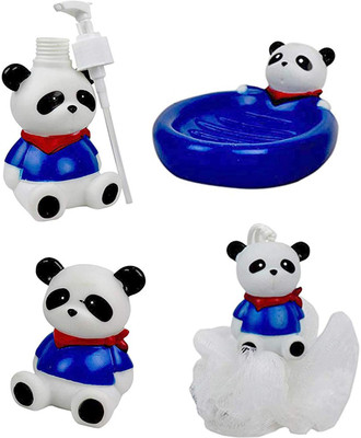 

Skywalk Cute Bear Bathroom Accessories Set, One Toothbrush Holder, One Loofah, One Lotion Dispenser, One Soap Holder, Set of 4, 30 Gram, Color Blue Bath Toy(Blue)