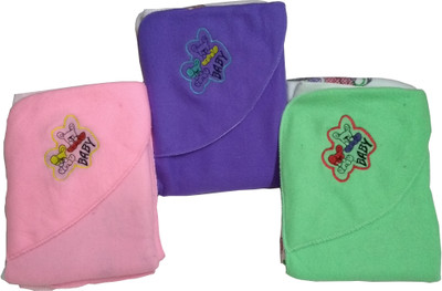 SONAHITA Text Print, Plain  Swadding Baby Blanket(Polyester, Pink, Purple, Green, Green;pink;purple