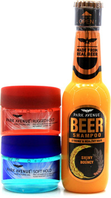 

Park Avenue Shiny & Bouncy Beer Shampoo, Rugged Hold & Soft Hold Styling Gel(Set of 3)