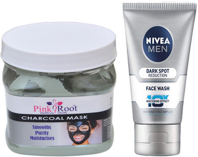 

Pink Root CHARCOAL MASK 500G WITH NIVEA DARK SPOT FACEWASH(Set of 2)