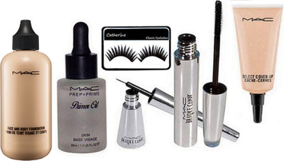 

catherine Eyelashes, Mac Face and Body Foundation, Prep+prime Primer Oil, Brook Candy Eyeliner & Mascara, select cover up concealer(Set of 6)