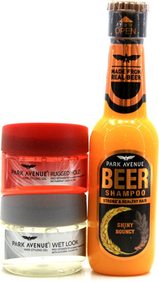 

Park Avenue Shiny & Bouncy Beer Shampoo, Rugged Hold & Wet Look Styling Gel(Set of 3)