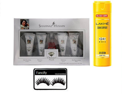 

fancify Eyelashes , Shahnaz Husain Diamond Facial kit , Lakme Sun Expert Sunscreen Lotion(Set of 3)