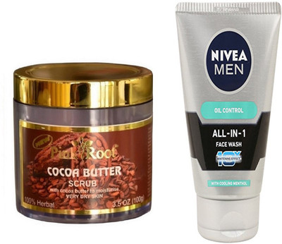 

Pink Root COCOA BUTTER SCRUB 100G WITH NIVEA OIL CONTROL FACEWASH(Set of 2)
