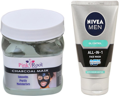 

Pink Root CHARCOAL MASK 500G WITH OIL CONTROL FACEWASH(Set of 2)