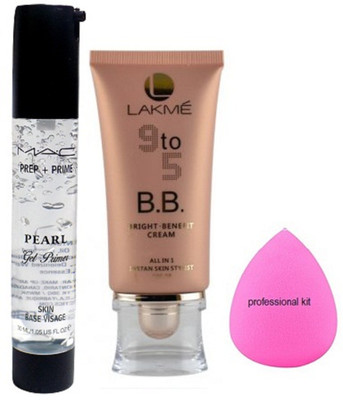 

professional kit sponge puff & Mac Prep+Prime pearl primer gel and 9 to 5 B.B Bright Benefit cream(Set of 3)