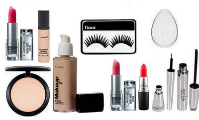

tiara Eyelashes , Brook Candy Eyeliner And Mascara , Pro Long Wear Concealer , Foundation , Silicone Puff , Studio Fix Compact , Lipstick Pack Of 3(Set of 10)
