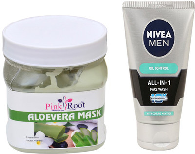

Pink Root ALOEVERA MASK 500G WITH OIL CONTROL FACEWASH(Set of 2)