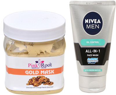 

Pink Root GOLD MASK 500G WITH OIL CONTROL FACEWASH(Set of 2)