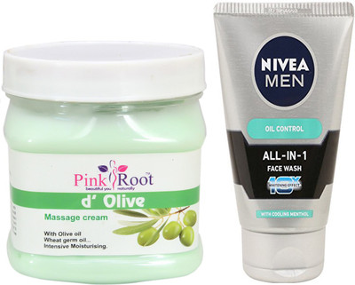 

Pink Root D OLIVE MASSAGE CREAM 500G WITH OIL CONTROL FACEWASH(Set of 2)