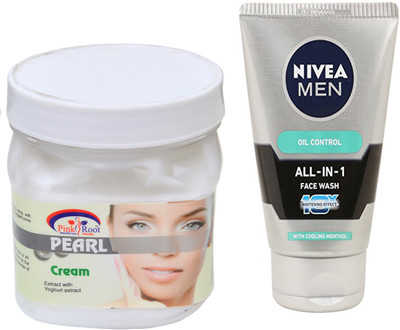 

Pink Root PEARL CREAM 500G WITH NIVEA OIL CONTROL FACEWASH(Set of 2)