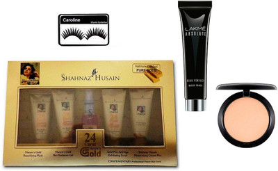 

caroline Eyelashes, herbals 24 Carat Gold Kit, Absolute Blue Perfect Makeup Primer with compact(Set of 4)