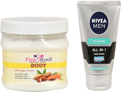 

Pink Root BODY MASSAGE CREAM 500G WITH OIL CONTROL FACEWASH(Set of 2)