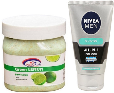 

Pink Root GREEN LEMON SCRUB 500G WITH OIL CONTROL FACEWASH(Set of 2)