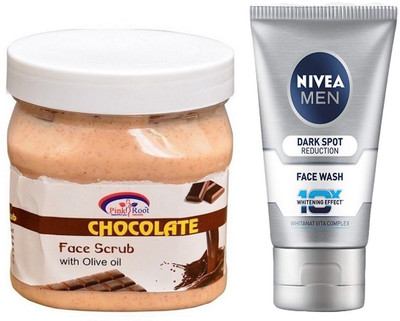 

Pink Root CHOCOLATE SCRUB 500G WITH NIVEA DARK SPOT FACEWASH(Set of 2)