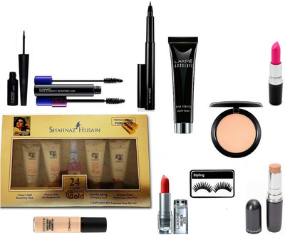 

Styling Eyelashes, Mac Stick Concealer,Compact, Candy Yum Yum Lipstick, Pro LongWear Concealer, Pen Liner, Liquid Last Liner, HautE and Naughty Waterproof Lash Double Effect Mascara, Lakme Absolute Blue Perfect Makeup Primer, Enrich Matte Finish Lipstick,