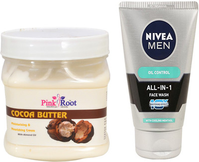 

Pink Root COCOA BUTTER CREAM 500G WITH OIL CONTROL FACEWASH(Set of 2)