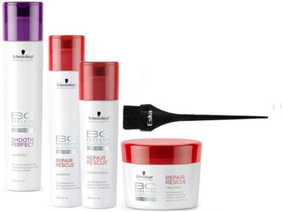 

Eska Hair Brush & Schwarzkopf Bc Smooth Perfect Shampoo & Repair Rescue Shampoo+Conditioner & Hair masque(Set of 4)
