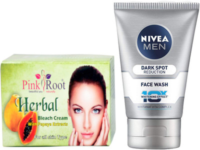 

Pink Root HERBAL BLEACH CREAM 250G WITH NIVEA DARK SPOT FACEWASH(Set of 2)