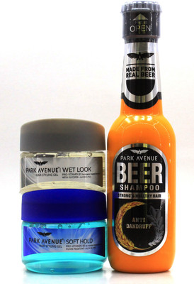 

Park Avenue Anti Dandruff Beer Shampoo, Wet Look & Soft Hold Styling Gel(Set of 3)